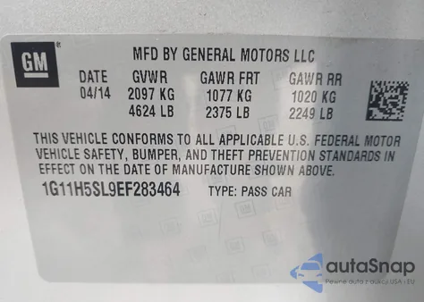 2014 Chevrolet Malibu 1Lz from USA, damaged, VIN 1G11H5SL9EF283464